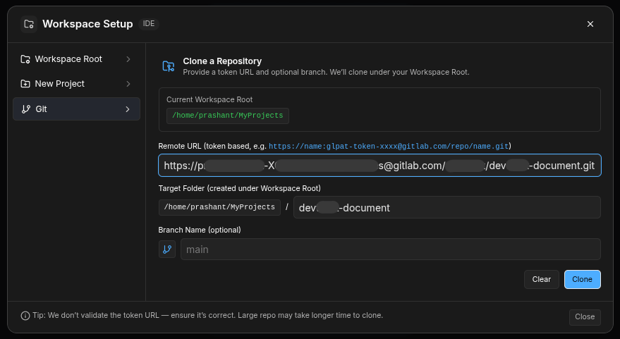 Entering repo details